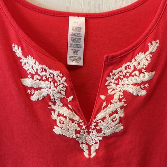 Orange v neck top with cream embroidered - Picture 2 of 4